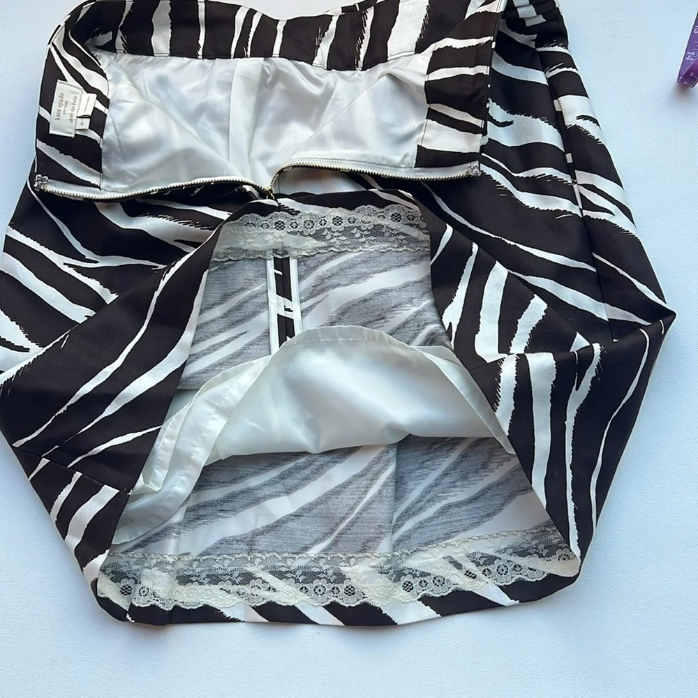Kate Spade‎ Kolette Bow-Waist Zebra Print Skirt edgy fun office eclectic size 8